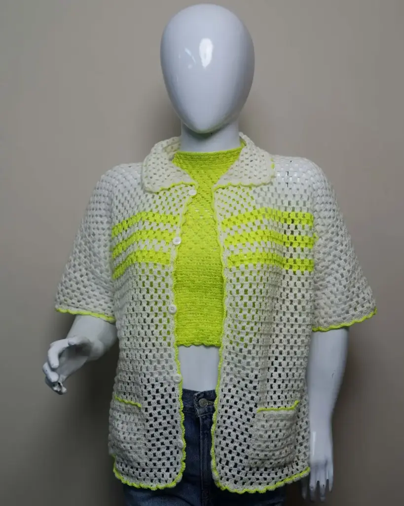 Crochet Neon Green Striped Shirt