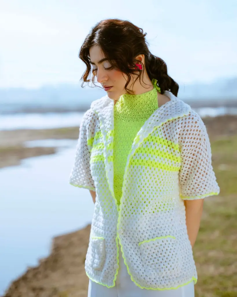 Crochet Neon Green Striped Shirt
