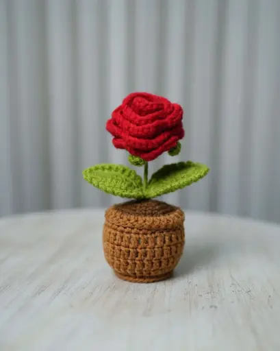 Crochet Rose Pot